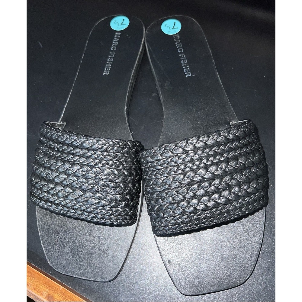 Marc Fisher Black Boli Braided Flat Sandal Size 7.5 M
